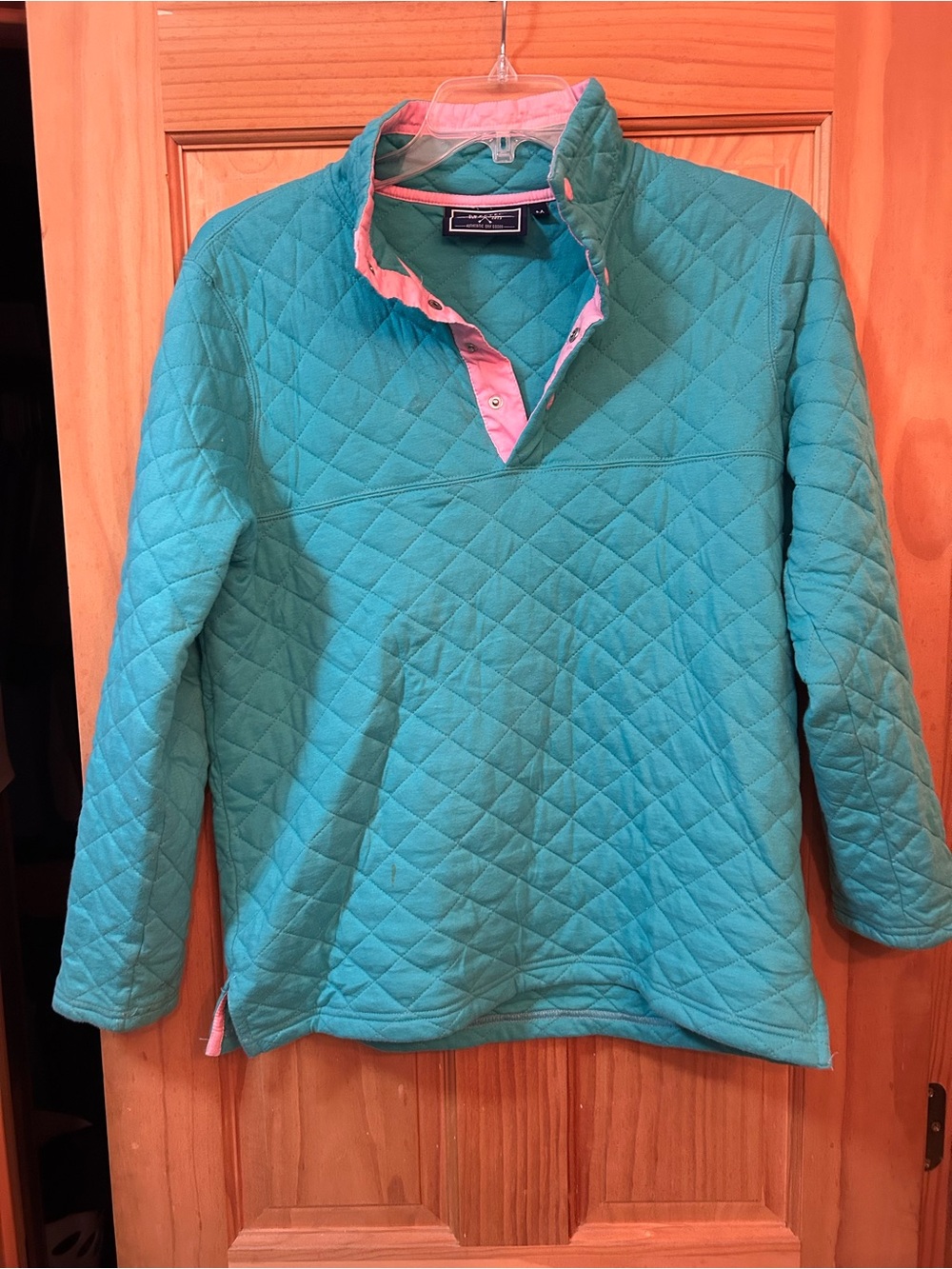 Lauren James co Quilted Pullover jacket in Teal with Pink Trim